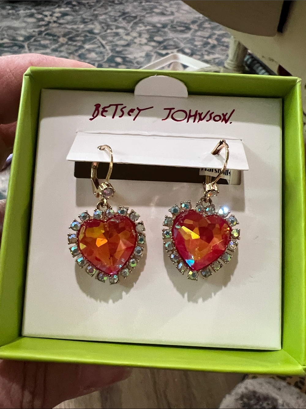 Betsey Johnson Gold-Tone Heart Crystal Earrings with Iridescent Halo